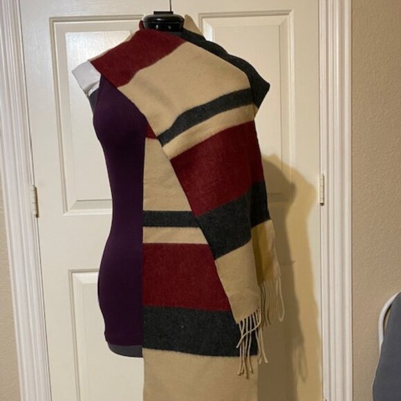 Burberry black, red, and tan, colored scarf. Made in Scotland. NWOT - Picture 1 of 4